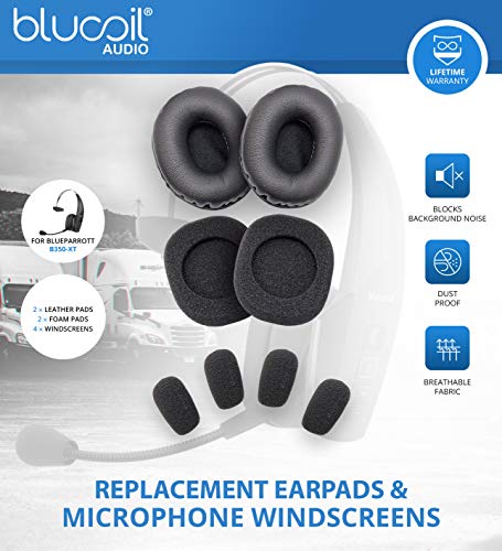 blucoil BlueParrott B350-XT Noise Cancelling Bluetooth Headsets - Updated Design for iOS/Android (2-Pack) Bundle Headphone Carrying Cases (2-Pack), and Replacement Windscreens & Ear Pads (2-Pack)