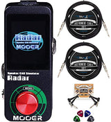 MOOER MSS1 Radar Speaker Cab Simulator Pedal Bundle with 12V Power Supply, Blucoil 2-Pack of 10-FT Straight Instrument Cable (1/4in), 2-Pack of Pedal Patch Cables, and 4-Pack of Celluloid Guitar Picks