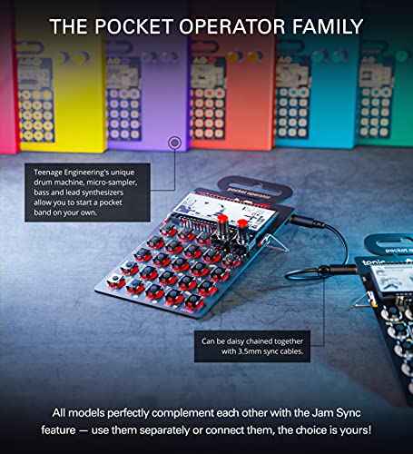 teen age engineering Pocket Operator PO-28 Robot Live Performance Synthesizer and Sequencer Bundle with PO-14 Sub Bass Synthesizer, Blucoil 4 AAA Batteries, and 3-Pack of 7" Audio AUX Cables