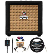 Orange Amps Crush Mini 3W Guitar Combo Amplifier (Black) Bundle with Blucoil Slim 9V Power Supply AC Adapter, 10' Straight Instrument Cable (1/4"), 2-Pack of Pedal Patch Cables, and 4X Guitar Picks