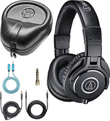 blucoil Audio Technica ATH-M40x Professional Studio Monitor Dynamic Headphones Bundle 6-FT Headphone Extension Cable (3.5mm), and Slappa Full-Sized HardBody Pro Headphone Case