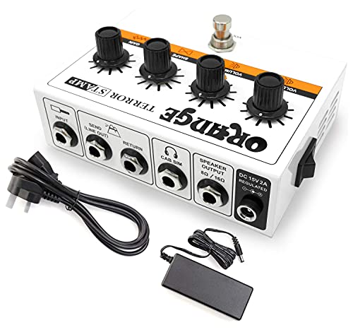 Orange Amps Terror Stamp 20W Hybrid Valve Solid State Guitar Amplifier Bundle with Blucoil 10' Straight Instrument Cable (1/4"), 2-Pack of Pedal Patch Cables, and 4-Pack of Celluloid Guitar Picks