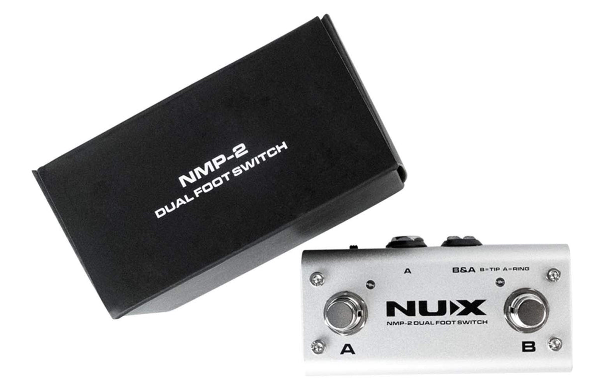 NUX Loop Core Deluxe Looper Pedal Bundle with NUX NMP-2 Dual Footswitch, Blucoil 2-Pack of 9V AC Adapter, 2-Pack of 10-FT Straight Instrument Cables (1/4in), 2x Patch Cables, and 4x Guitar Picks