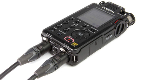 TASCAM DR-100MKIII Portable Audio Recorder Bundle with 16GB SDHC Memory Card, Blucoil 5V AC Adapter, 10-FT Balanced XLR Cable, 2 AA Batteries, Mic Furry Windscreen, and Table Top Camera Tripod