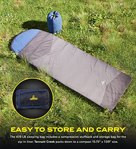 NOMAD Tennant Creek Sleeping Bag for 3 Seasons Spring, Summer, and Autumn - Water-Resistant Sleep Sack with Compression Stuffsack and Storage Bag for Campers and Backpackers (Phantom)