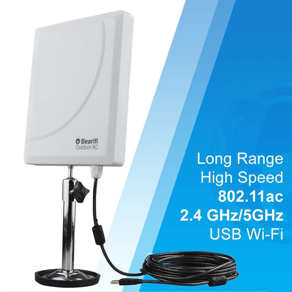 Bearifi BearExtender Outdoor AC 802.11ac Dual Band 2.4/5 GHz High Power USB Wi-Fi Extender Antenna PCs