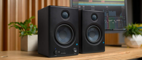 PreSonus Eris E4.5 BT - 4.5" Near Field Studio Monitors with Bluetooth & 50W Power Bundle with Blucoil 2X Isolation Pads, 4X 12 Acoustic Wedges, 5' TRS to TS Stereo Breakout Cable, and 5' Aux Cable