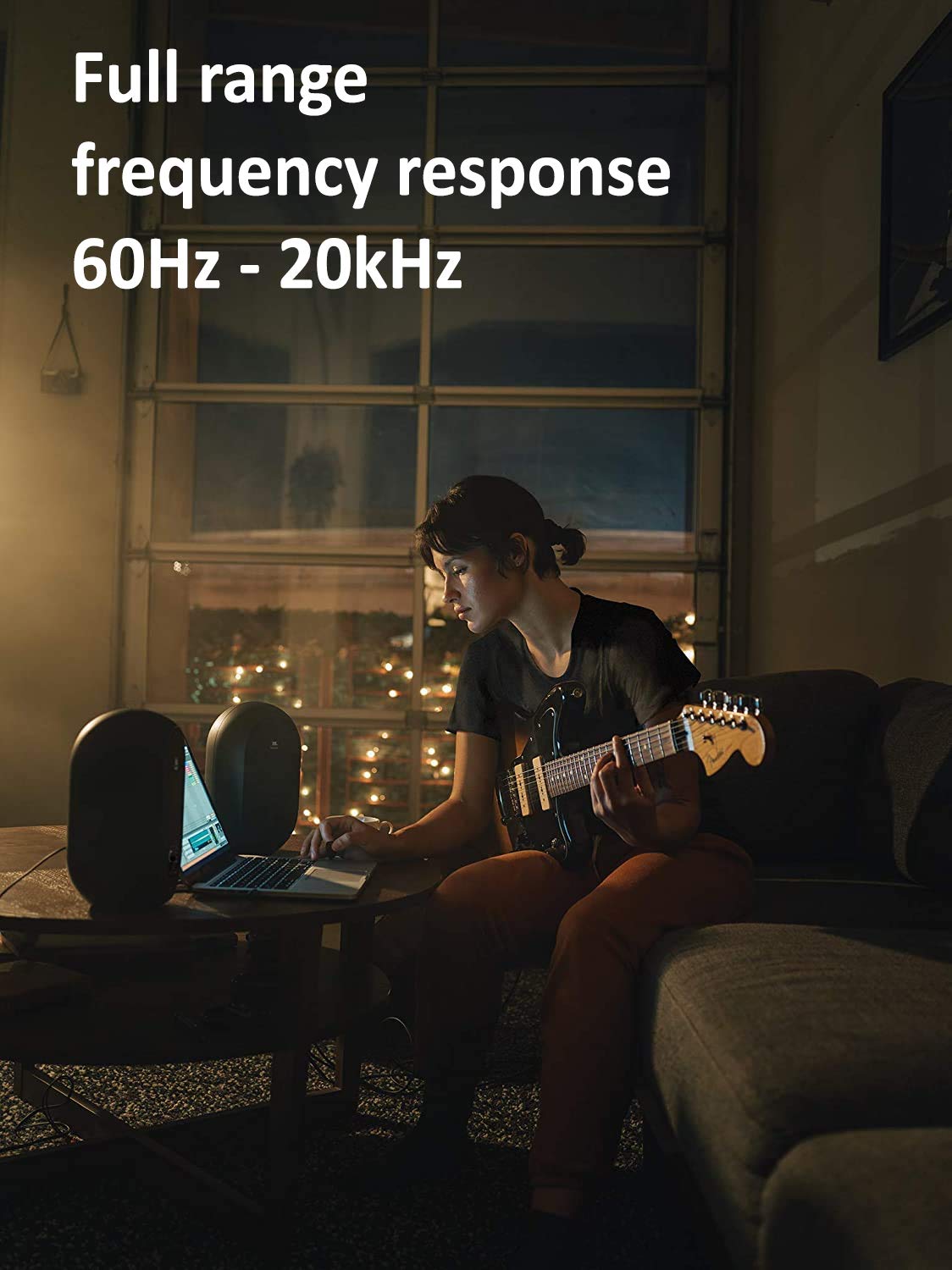 JBL 1 Series 104-BT Compact Desktop Reference Monitors with Bluetooth (Pair) Bundle with Audio Technica AT2020 Condenser Microphone, Blucoil 10-FT Balanced XLR Cable, and Boom Arm Plus Pop Filter