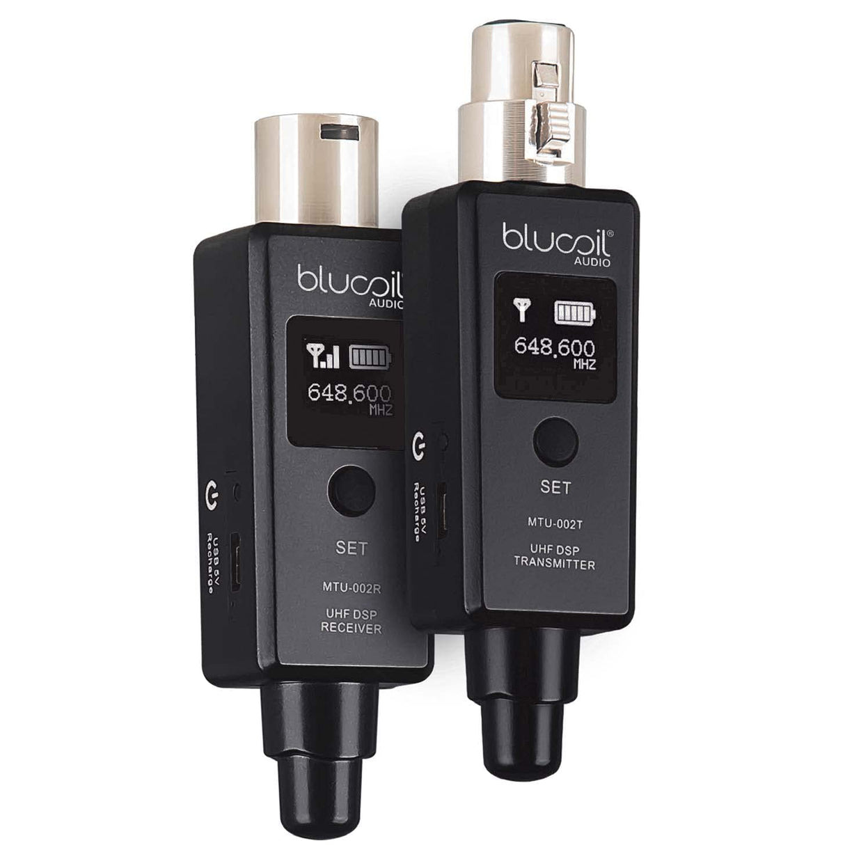 blucoil Plug-on Microphone Wireless System Includes UHF DSP Transmitter and Receiver for XLR Dynamic Mics, Audio Mixer, PA Systems, Recorders and Loudspeakers - Up to 90' Wireless Range, 20 Channels