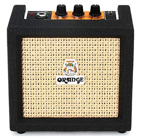 Orange Amps Crush Mini 3W Guitar Combo Amplifier (Black) Bundle with Blucoil Slim 9V Power Supply AC Adapter, 10' Straight Instrument Cable (1/4"), 2-Pack of Pedal Patch Cables, and 4X Guitar Picks