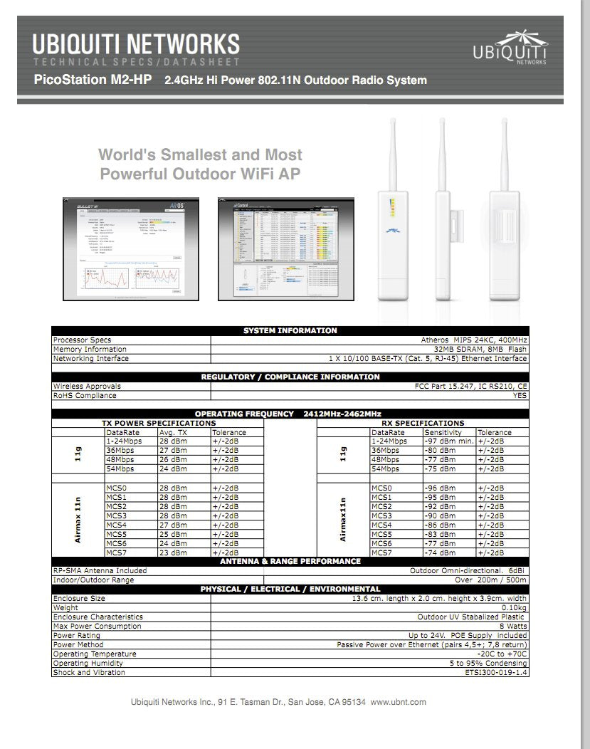 Ubiquiti PicoStation M2HP 2.4GHz 802.11g/n High Power Access Point