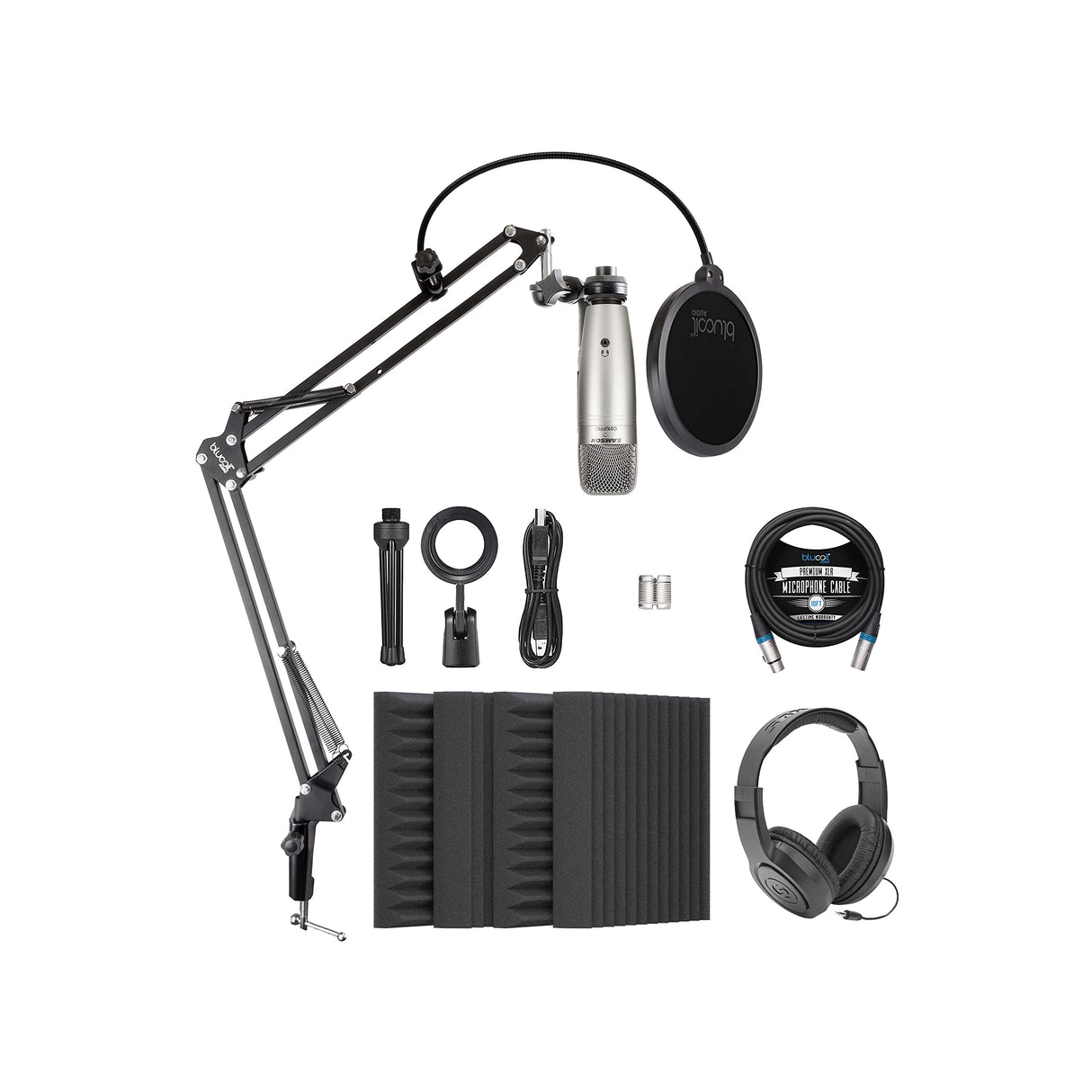 Samson C01 Large-Diaphragm Condenser Microphone for Vocals and Instruments Bundle with Blucoil 4X 12 Acoustic Wedges, 10-FT Balanced XLR Cable, Boom Arm Plus Pop Filter SR350 Headphones