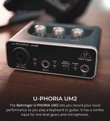 Audio-Technica ATR2100X-USB Cardioid Dynamic Microphone (ATR Series) Bundle with Behringer U-PHORIA UM2 Audio Interface for Windows & Mac, Blucoil 3' USB Extension Cable, and Boom Arm Plus Pop Filter