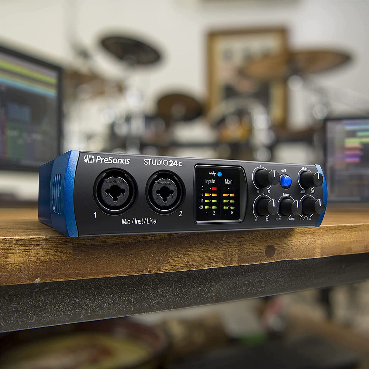 PreSonus Studio 24c 2x2 192 kHz USB Audio Interface for Windows/Mac Bundle with Studio One Artist Software Download, MXL 770 Condenser Microphone, Blucoil Boom Arm Plus Pop Filter and 10' XLR Cable