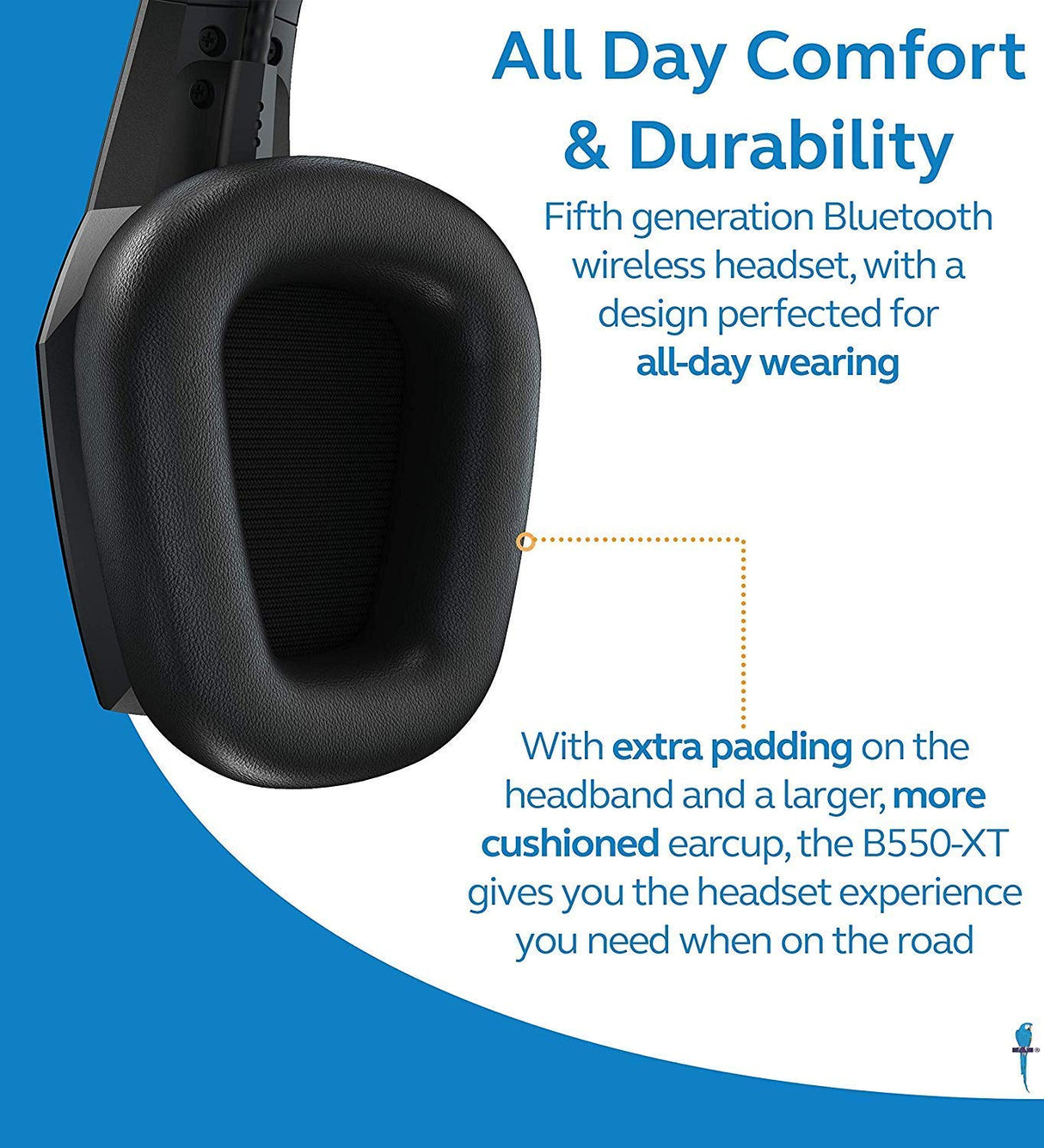 BlueParrott B550-XT Voice Controlled Bluetooth Headset with Noise Cancelling Microphone for iOS and Android Bundle with Blucoil Headphones Carrying Case, Replacement Mic Windscreens and Ear Pads