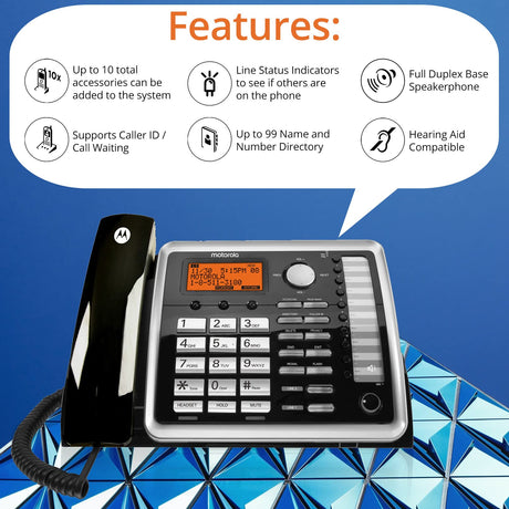 ML25260 DECT 6.0 Expandable Corded 2-line Business Phone with Caller ID, Black, Accessory Unit Bundle with Blucoil 4 AAA Batteries, 10' Cat5e Cable, and USB Conference Speakerphone