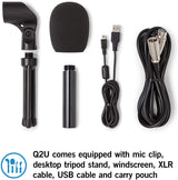 Samson Q2U USB XLR Dynamic Microphone for Windows, Mac, iOS Recording and Podcasting Bundle with Blucoil Pop Filter Windscreen, and 3-FT USB 2.0 Type-A Extension Cable