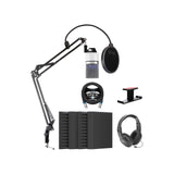 MXL 990 Blizzard Condenser Microphone with Blue LED Lights Bundle with Blucoil 4X 12 Acoustic Wedges, 10' XLR Cable, Boom Arm Plus Pop Filter, Samson SR350 Headphones, and Aluminum Headphone Hook