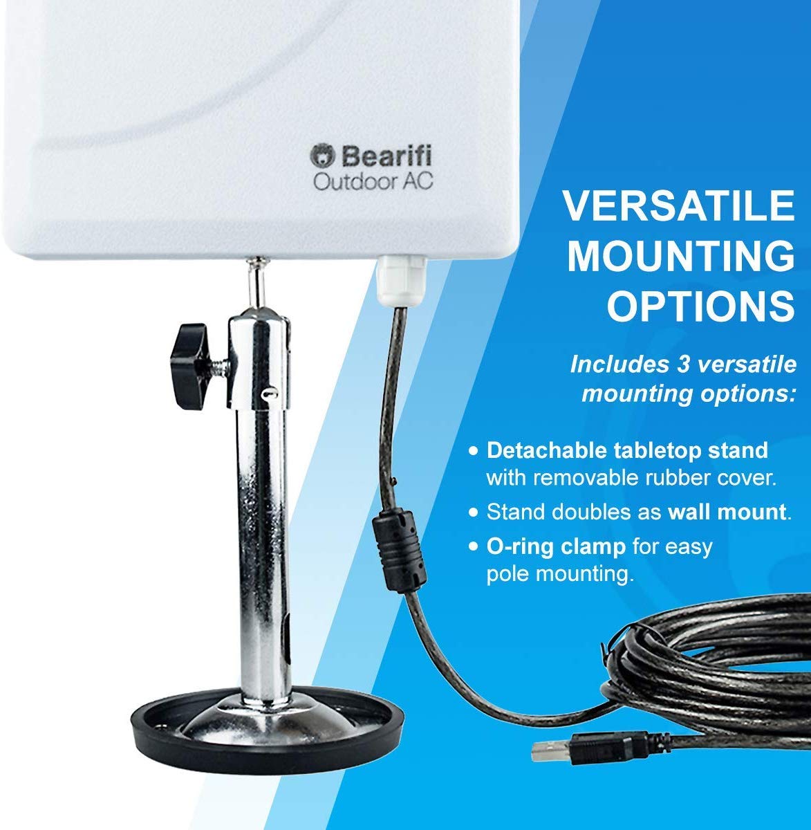 Bearifi BearExtender Outdoor AC 802.11ac Dual Band 2.4/5 GHz High Power USB Wi-Fi Extender Antenna PCs