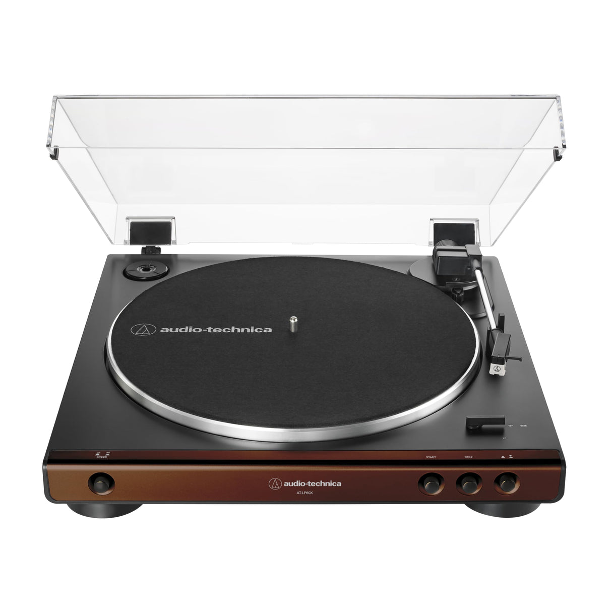 Audio-Technica At-LP60X-BW Fully Automatic Belt-Drive Stereo Turntable, Hi-Fi, 2 Speed, Dust Cover, Anti-Resonance, Die-Cast Aluminum Platter Brown