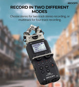 Zoom H5 4-Track Portable Recorder for Audio, Podcast, Music Bundle with Blucoil 32GB SDHC Memory Card, Blucoil 10' XLR Cable, 2 AA Batteries, Camera Tripod, Furry Windscreen & Wired Microphone