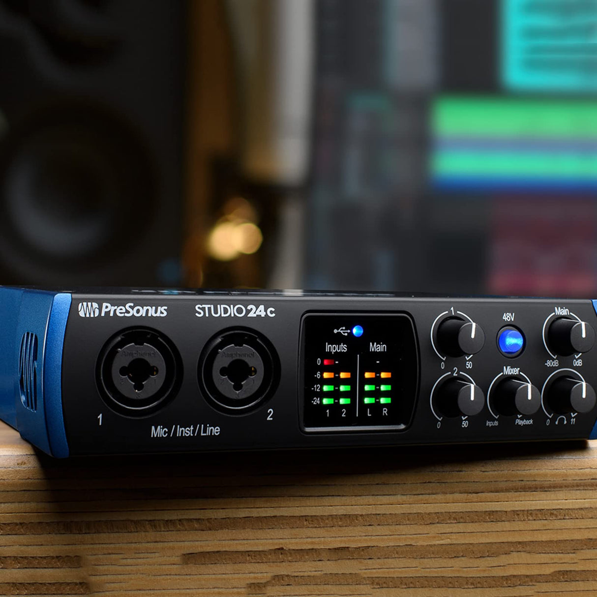 PreSonus Studio 24c 2x2 192 kHz USB Audio Interface for Windows/Mac Bundle with Studio One Artist Software Download, MXL 770 Condenser Microphone, Blucoil Boom Arm Plus Pop Filter and 10' XLR Cable
