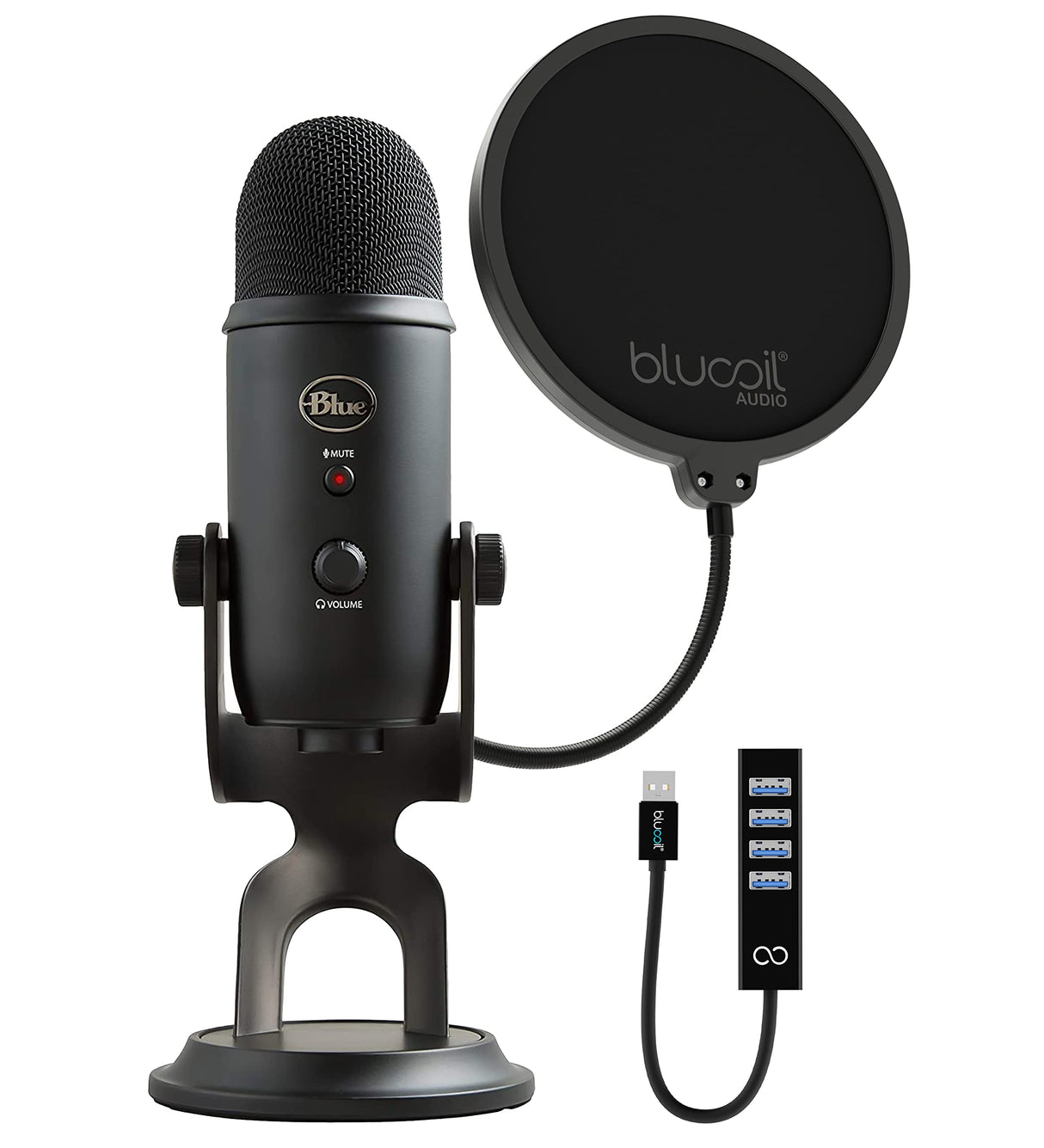 Blue Yeti X Professional Condenser USB Microphone with Blue VO!CE Effects & Sherpa App for Gaming, Streaming & Podcasting on Windows & Mac Bundle with Blucoil Pop Filter Windscreen, and USB-A Mini Hub