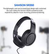 blucoil Samson G-Track Pro USB Microphone with Audio Interface Bundle with SR350 Headphones, Pop Filter Windscreen, 3-FT USB 2.0 Type-A Extension Cable, 6' 3.5mm Extension Cable, and 5X Cable Ties