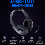 blucoil Samson SR350 Over-Ear Stereo Headphones Bundle Headphone Splitter Cable with Dual 3.5mm Male to 3.5mm Female Connectors