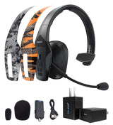 blucoil BlueParrott B550-XT Voice Controlled Bluetooth Headset Bundle with 2-Pack of MightySkins Removable Decal Stickers (Orange Tree Camo and Viper Urban) USB Wall Adapter