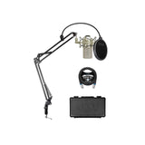 blucoil MXL 990 Cardioid Condenser Microphone for Podcasts, Recording Vocals and Acoustic Guitars (Champagne) Bundle Boom Arm Plus Pop Filter, and 10-FT Balanced XLR Cable