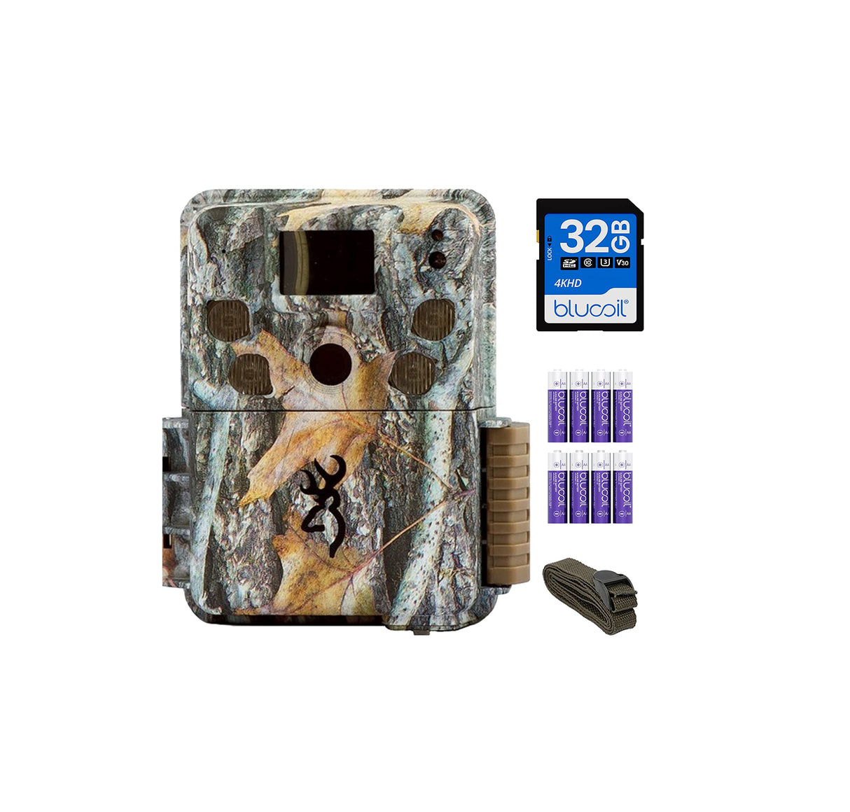 blucoil Browning BTC-5PXD Strike Force Pro XD 24MP Trail Camera with 80-FT Detection Range for Hunting Bundle with 6-FT Tree Strap Mount, 32GB Class 10 SD Card 8 AA Batteries