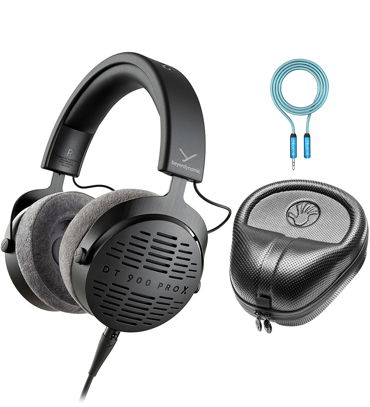 blucoil Beyerdynamic DT 900 PRO X Open-Back Studio Headphones with Stellar.45 Driver for Mixing Bundle 6' 3.5mm Headphone Extension Cable, and Slappa Full-Sized HardBody PRO Headphone Case