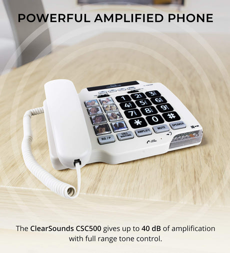 ClearSounds CSC500 Amplified Landline Phone with Speakerphone and Photo Frame Buttons - Up to 30dB Amplification, T-Coil Hearing Aid Compatible