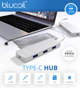 Blucoil USB Type-C Hub 7-in-1 USB C Adapter with 4K HDMI, MicroSD/SD Card Reader, 3X USB 3.0 and USB-C Pass-Through Charging Ports Compatible with MacBook, Chromebook, Mac, Windows, and More (Silver)