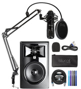 blucoil J B L Professional 306P MkII Next-Generation 6.5" Studio Monitor (Single) Bundle Cardioid Condenser Studio XLR Microphone, Boom Arm Plus Pop Filter, 20' XLR Cable, and 5X Cable Ties