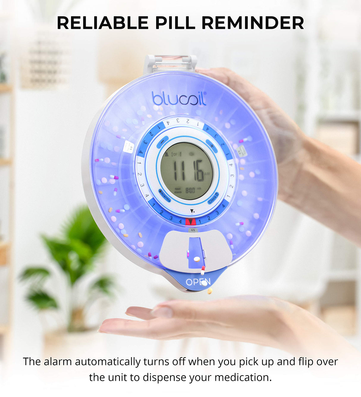 Blucoil 28-Day Automatic Pill Dispenser with Medication Alarm Reminder, Electronic LED Flasher, and Dual Safety Locks