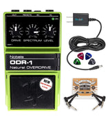 Nobels ODR-1 BC Natural Overdrive Pedal with Bass Cut Switch Bundle with Blucoil Slim 9V Power Supply AC Adapter, 2-Pack of Pedal Patch Cables, and 4-Pack of Celluloid Guitar Picks