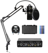MXL 770 Cardioid Condenser Microphone (Black) Bundle with Blucoil Portable USB Audio Interface for Windows and Mac, 10' XLR Cable, Boom Arm Plus Pop Filter, and 5-Pack of Reusable Cable Ties
