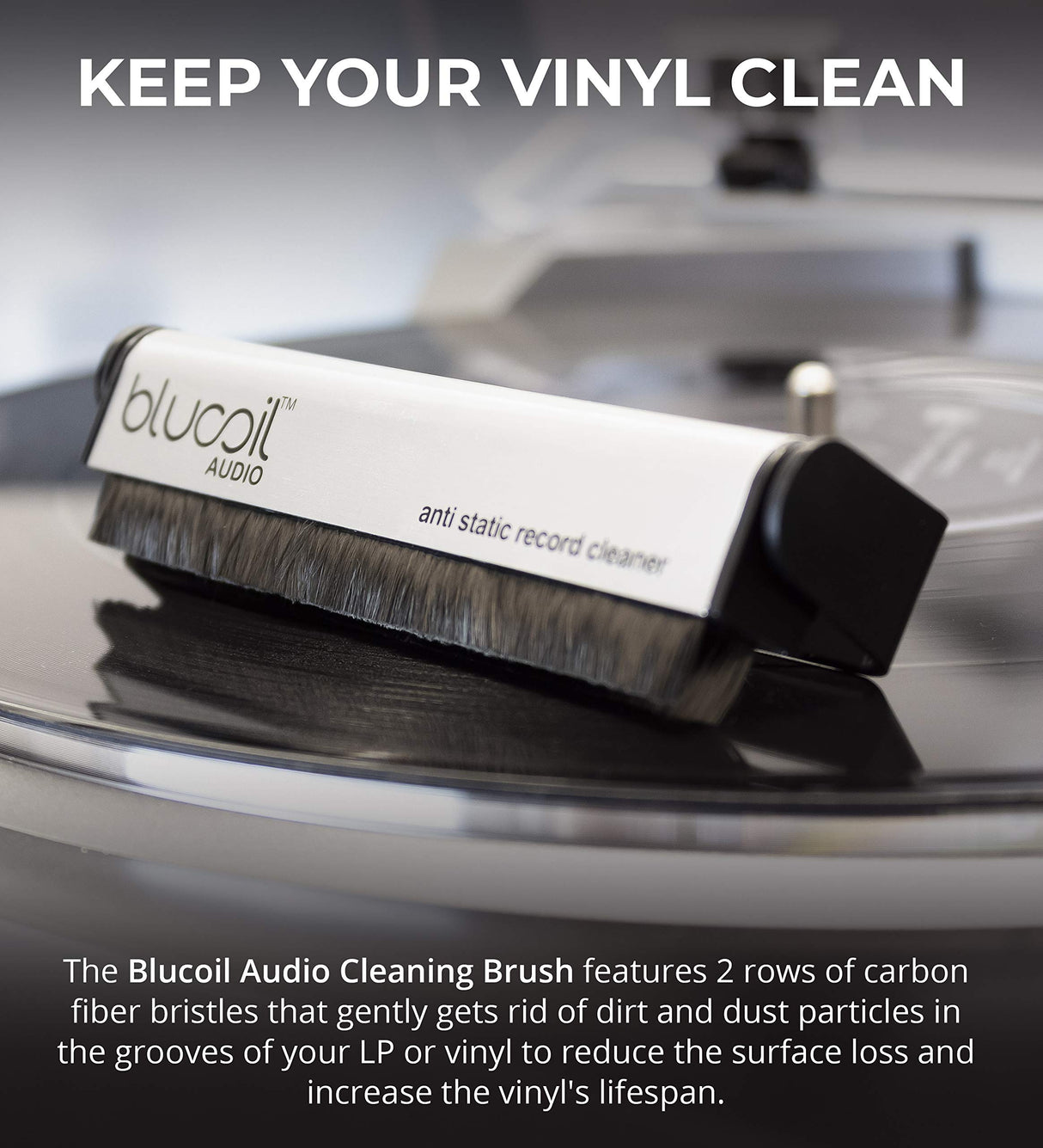 Blucoil Audio Vinyl Essentials Bundle - Carbon Fiber Anti-Static Vinyl Cleaning Brush, 12" Felt Turntable Slipmat, and 5-Pack of 12 Premium Inner Sleeves for LP Vinyl Records