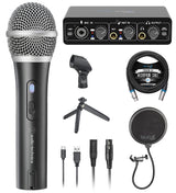 Audio Technica ATR2100x-USB Cardioid Dynamic Microphone (ATR Series) Bundle with Blucoil Portable USB Audio Interface for Windows and Mac, Pop Filter Windscreen, and 10-FT Balanced XLR Cable