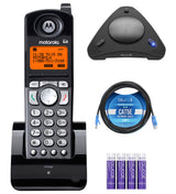 Moto rola ML25055 DECT 6.0 Accessory Handset for 2-Line Business Phone, Black Bundle with Blucoil 4 AAA Batteries, 10-FT Cat5e Network Cable with RJ45 Connectors, and USB Conference Speakerphone