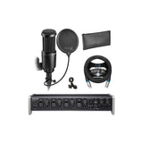 TASCAM US-4x4 USB Audio/MIDI Interface for Windows, Mac, iOS Bundle with Audio-Technic a AT2020 Cardioid Condenser Microphone, Blucoil 10-FT Balanced XLR Cable, and Pop Filter Windscreen