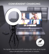 Blucoil 6" Dimmable Selfie Ring Light with Desk Tripod Stand, 3 Light Modes & 11 Brightness Levels, Rotatable Ball Head, and 6.23-FT USB Charging Cable for Photography, Videography, and Streaming