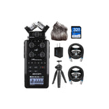 Zoom H6 All Black 6-Track Portable Audio Recorder Bundle with Blucoil 32GB SDHC Memory Card, 2X 10' XLR Cables, USB Wall Adapter, Mic Furry Windscreen, and VidPro Table Top Camera Tripod