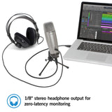 Samson C01U Pro USB Studio Condenser Microphone with 3.5mm Zero Latency Monitoring Jack for iPad, Mac, Windows Bundle with Blucoil Pop Filter, 3' USB Extension Cable, and 6" Dimmable Selfie Ring Light