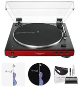 Audio Technica AT-LP60XBT-RD Fully Automatic Belt-Drive Stereo Turntable with Bluetooth (Red/Black) Bundle with Blucoil Vinyl Cleaning Kit, 12" Turntable Slipmat, and 2X LP Inner Sleeves