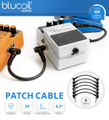 blucoil 6.3-Inch Guitar Pedal Patch Cables with 1/4-Inch TS Right Angle Connectors and 24 AWG Conductor (6-Pack)