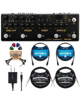 NUX Cerberus Effects Pedal with IR Loader Bundle with Blucoil Slim 9V Power Supply AC Adapter, 2x 10' Straight Instrument Cable (1/4"), 2-Pack of 5-FT MIDI Cables, 2x Patch Cables, and 4x Guitar Picks