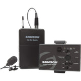 Samson Go Mic Mobile Professional Lavalier Wireless System Bundle with Table Top Camera Tripod, SR350 Over Ear Stereo Headphones, and Blucoil 4 AA Batteries